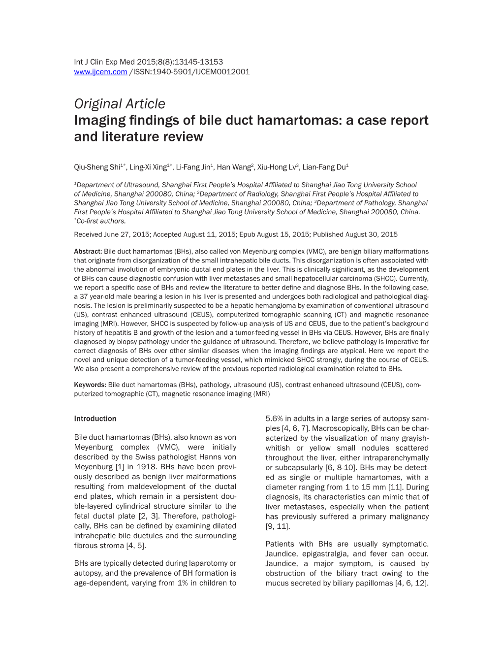 Original Article Imaging Findings of Bile Duct Hamartomas: a Case Report and Literature Review