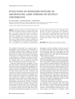EVOLUTION of HINDLIMB POSTURE in ARCHOSAURS: LIMB STRESSES in EXTINCT VERTEBRATES by TAI KUBO* and MICHAEL J