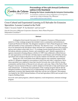 Cross-Cultural and Experiential Learning in El Salvador for Extension Specialists: Lessons Learned in the Field Nadia E