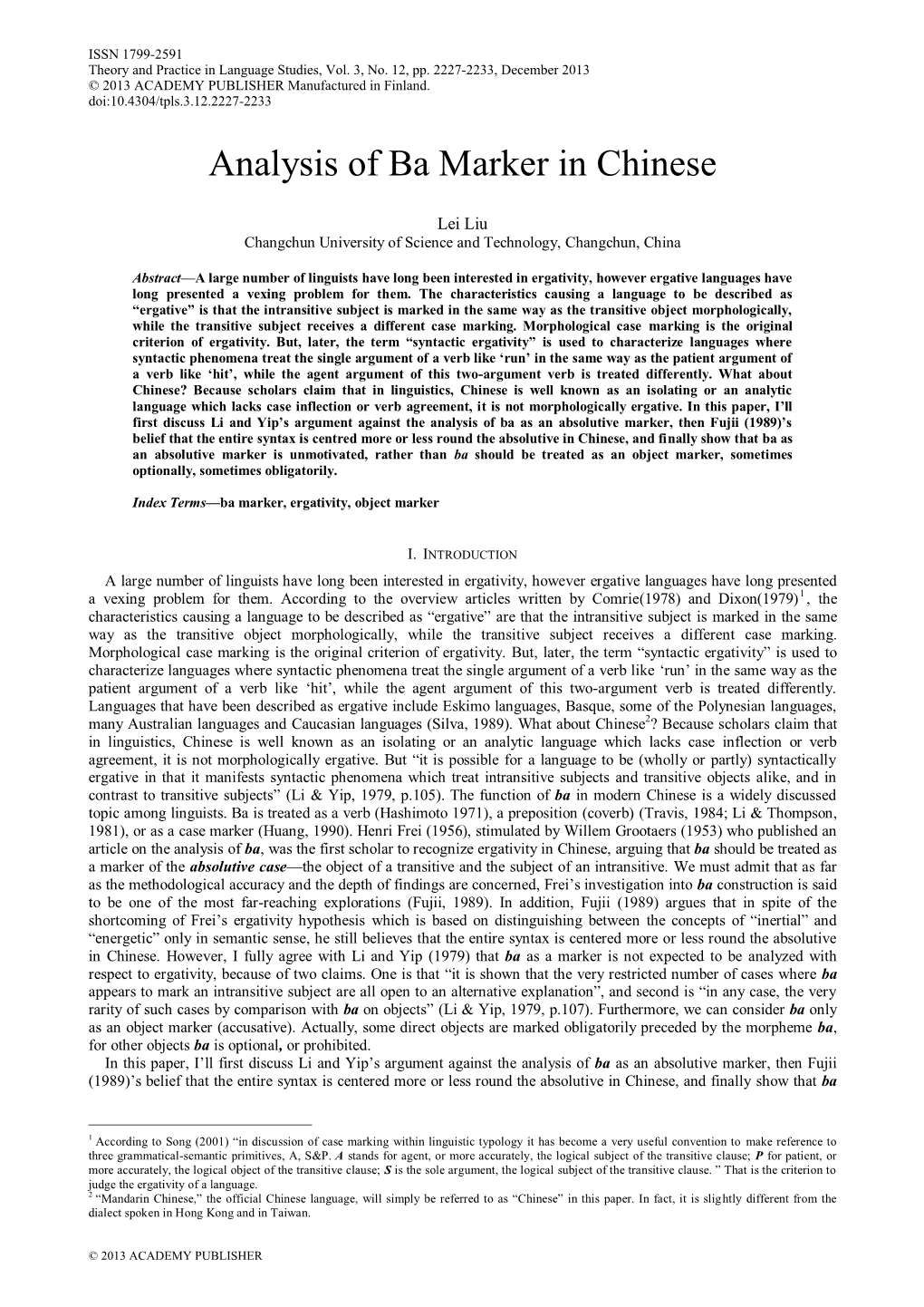 Analysis of Ba Marker in Chinese