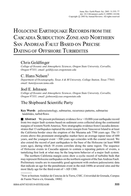 Holocene Earthquake Records from the Cascadia Subduction Zone and Northern San Andreas Fault Based on Precise Dating of Offshore Turbidites