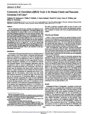Cytotoxicity of Clostridium Difficile Toxin a for Human Colonie and Pancreatic Carcinoma Cell Lines1