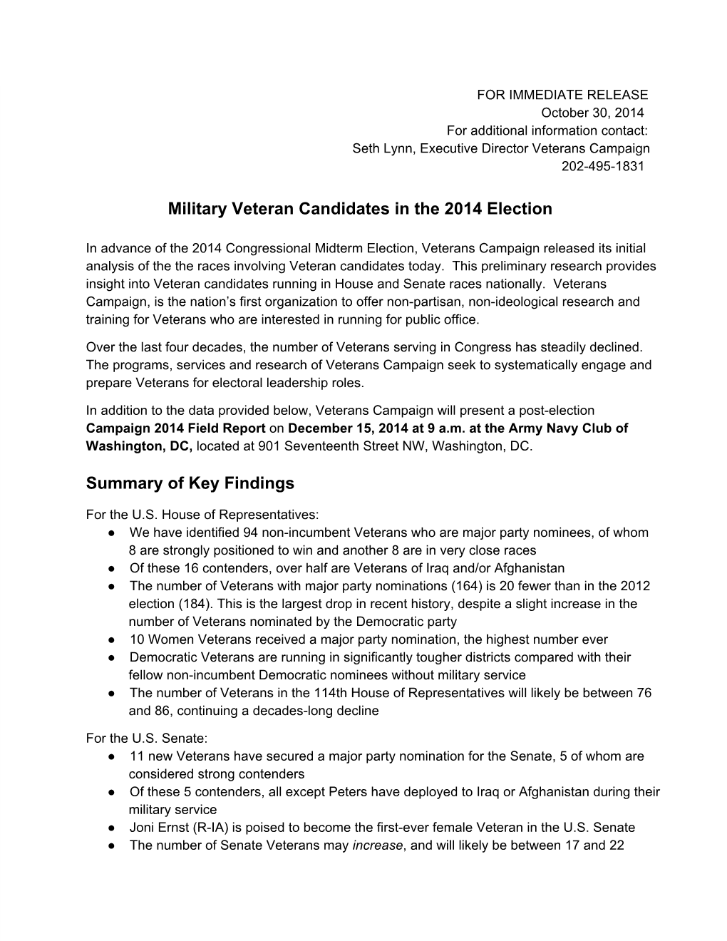 Military Veteran Candidates in the 2014 Election