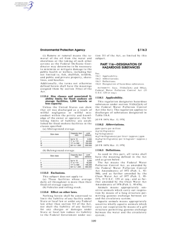 109 Part 116—Designation of Hazardous Substances