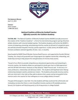 National Coalition of Minority Football Coaches Officially Launches the Coalition Academy