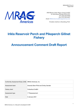 Irikla Reservoir Perch and Pikeperch Gillnet Fishery Announcement