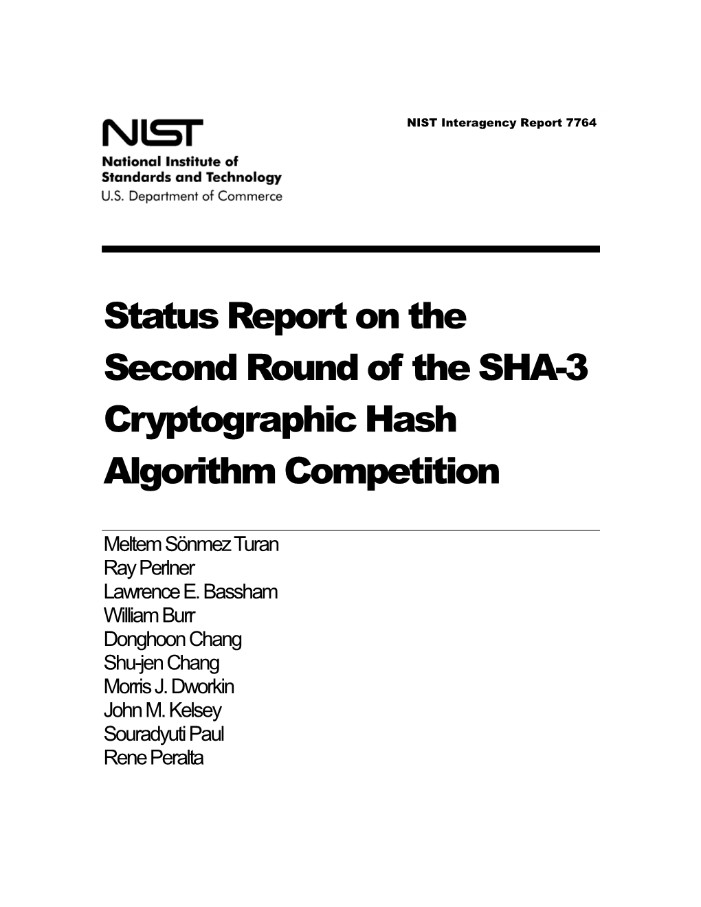 NISTIR 7764, Status Report on the Second Round of the SHA-3