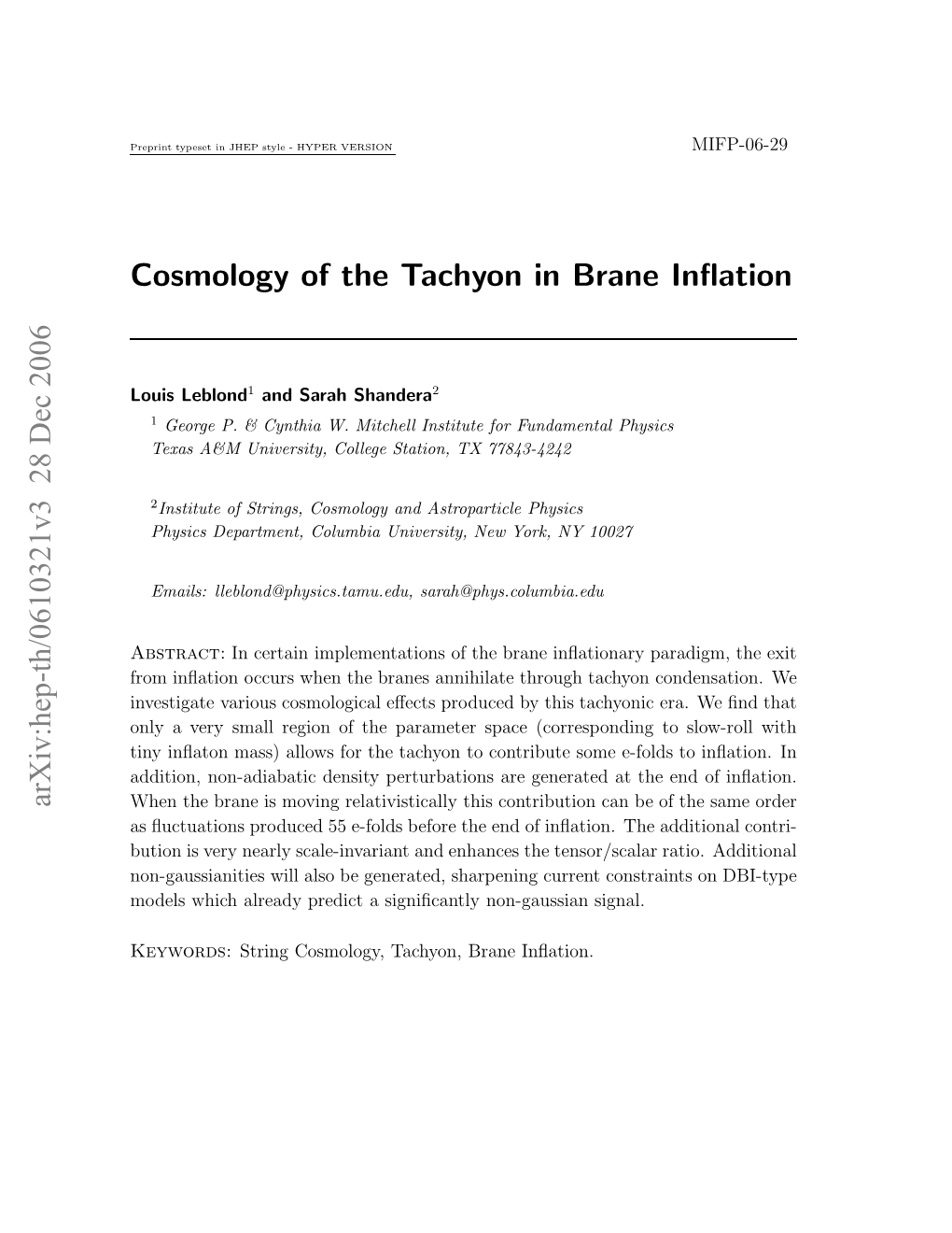 Cosmology of the Tachyon in Brane Inflation