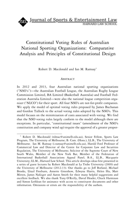 Constitutional Voting Rules of Australian National Sporting Organizations: Comparative Analysis and Principles of Constitutional Design