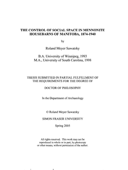 The Control of Social Space in Mennonite Housebarns of Manitoba, 1874-1940