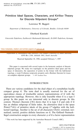 Primitive Ideal Spaces, Characters, and Kirillov Theory for Discrete Nilpotent Groups*