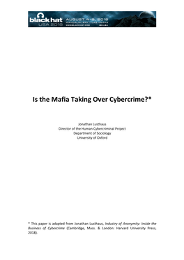 Is the Mafia Taking Over Cybercrime?*