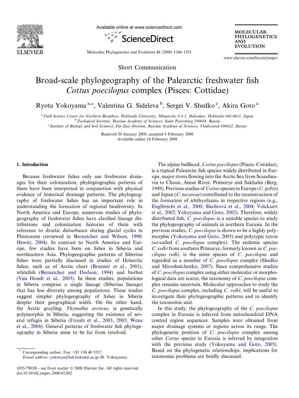 Broad-Scale Phylogeography of the Palearctic Freshwater Fish Cottus