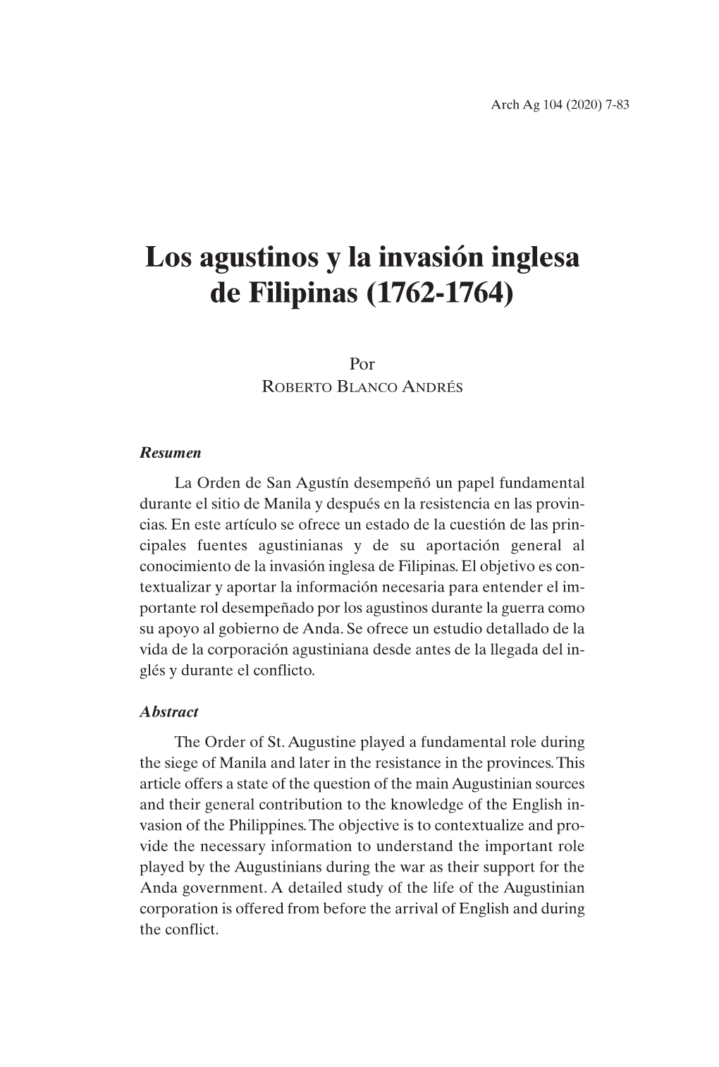 Roberto BLANCO ANDRÉS, Los Agustinos Y La Invasión Inglesa De