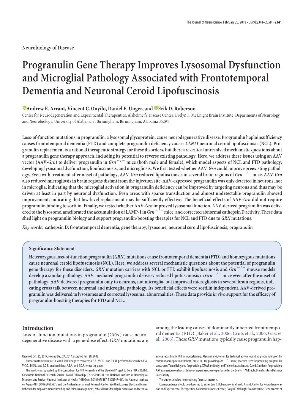 Progranulin Gene Therapy Improves Lysosomal Dysfunction and Microglial Pathology Associated with Frontotemporal Dementia and Neuronal Ceroid Lipofuscinosis