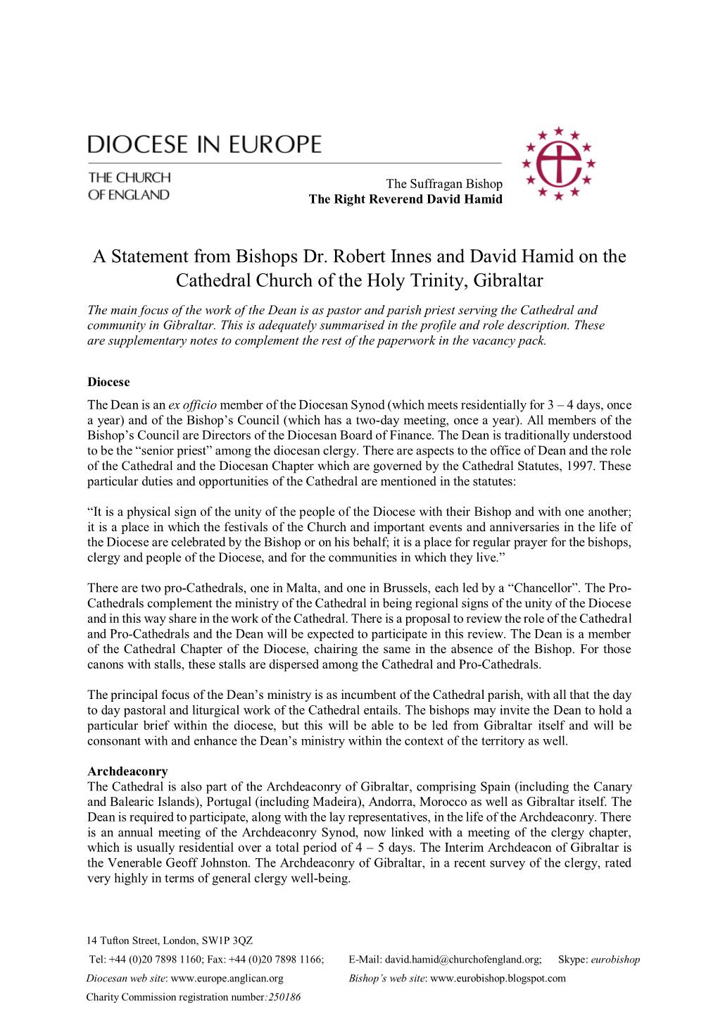 A Statement from Bishops Dr. Robert Innes and David Hamid on The