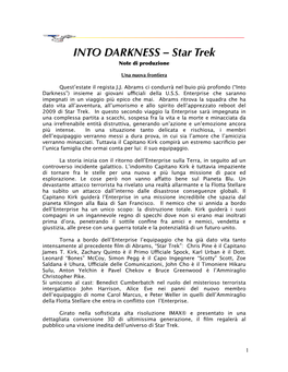 INTO DARKNESS – Star Trek Note Di Produzione