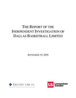 Report of the Independent Investigation of Dallas Basketball Limited
