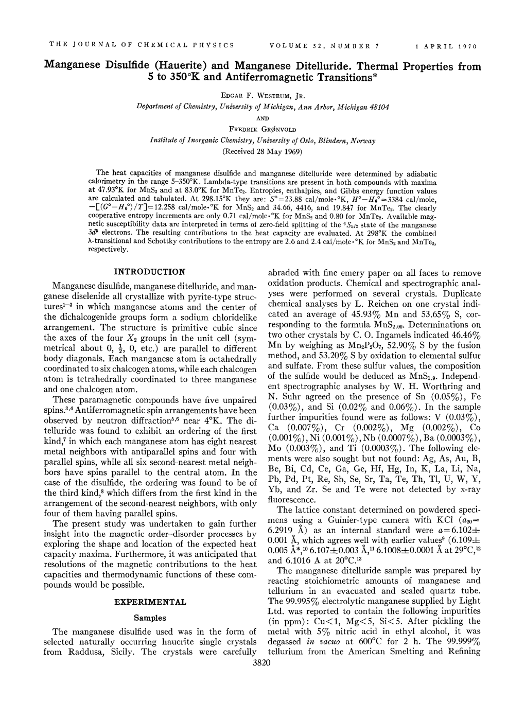 Manganese Disulfide (Hauerite) and Manganese Ditelluride