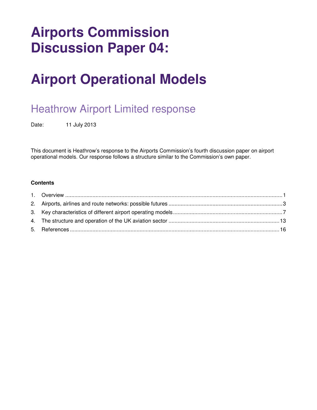 Airports Commission Discussion Paper 04: Airport Operational Models