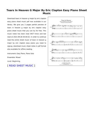 Tears in Heaven G Major by Eric Clapton Easy Piano Sheet Music