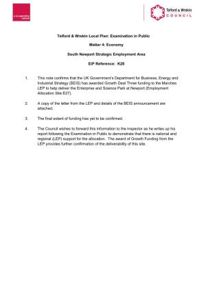 Telford & Wrekin Local Plan: Examination in Public Matter 4