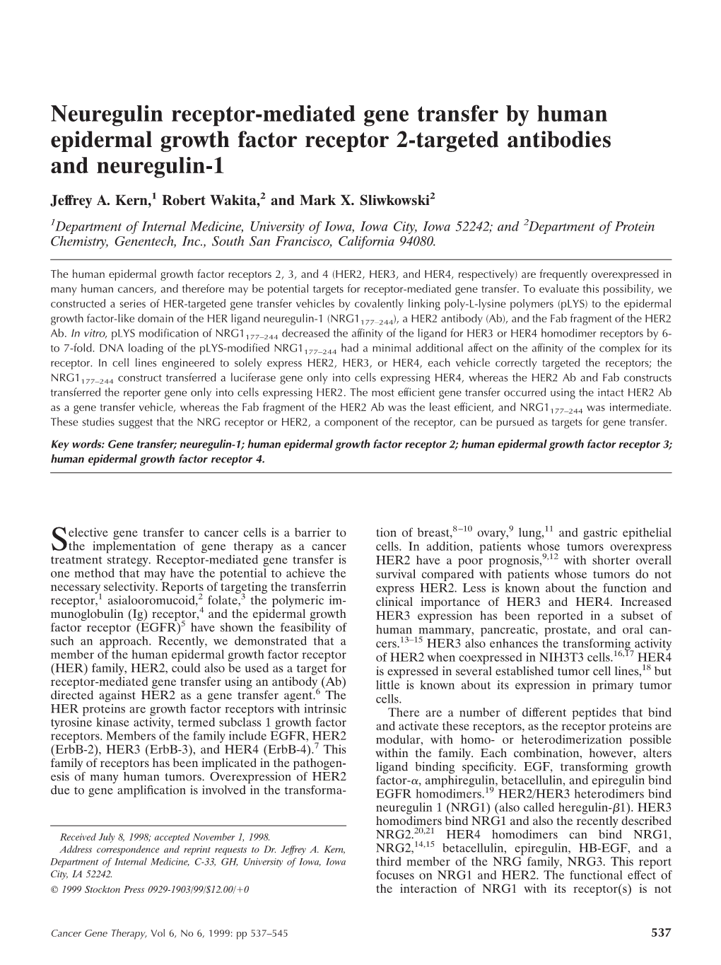 Neuregulin Receptor-Mediated Gene Transfer by Human Epidermal Growth Factor Receptor 2-Targeted Antibodies and Neuregulin-1