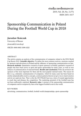 Sponsorship Communication in Poland During the Football World Cup in 2018
