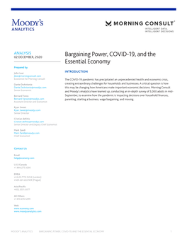 Bargaining Power, COVID-19, and the Essential Economy Prepared By