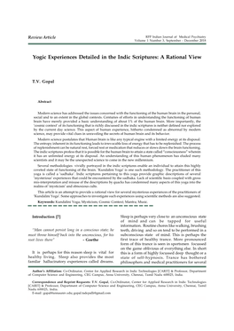 Yogic Experiences Detailed in the Indic Scriptures: a Rational View