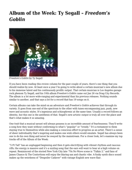 Album of the Week: Ty Segall – &lt;I&gt;Freedom's Goblin&lt;/I&gt;,Album Of