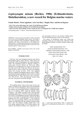 Echinodermata, Holothuroidea), a New Record for Belgian Marine Waters