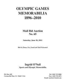 Olympic Games Memorabilia 1896–2010