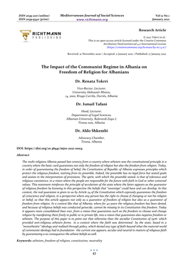 The Impact of the Communist Regime in Albania on Freedom of Religion for Albanians