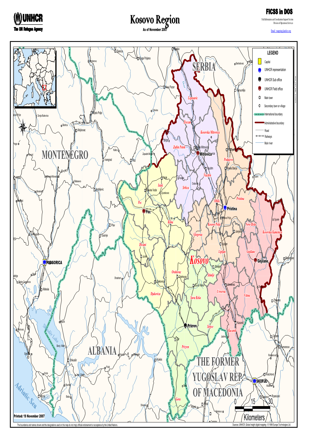 Kosovo Region Division of Operational Services As of November 2007 Email : Mapping@Unhcr.Org