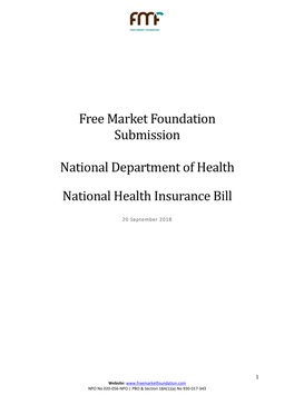 Free Market Foundation Submission National Department of Health National Health Insurance Bill