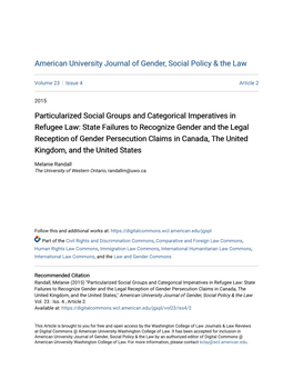 Particularized Social Groups and Categorical Imperatives in Refugee