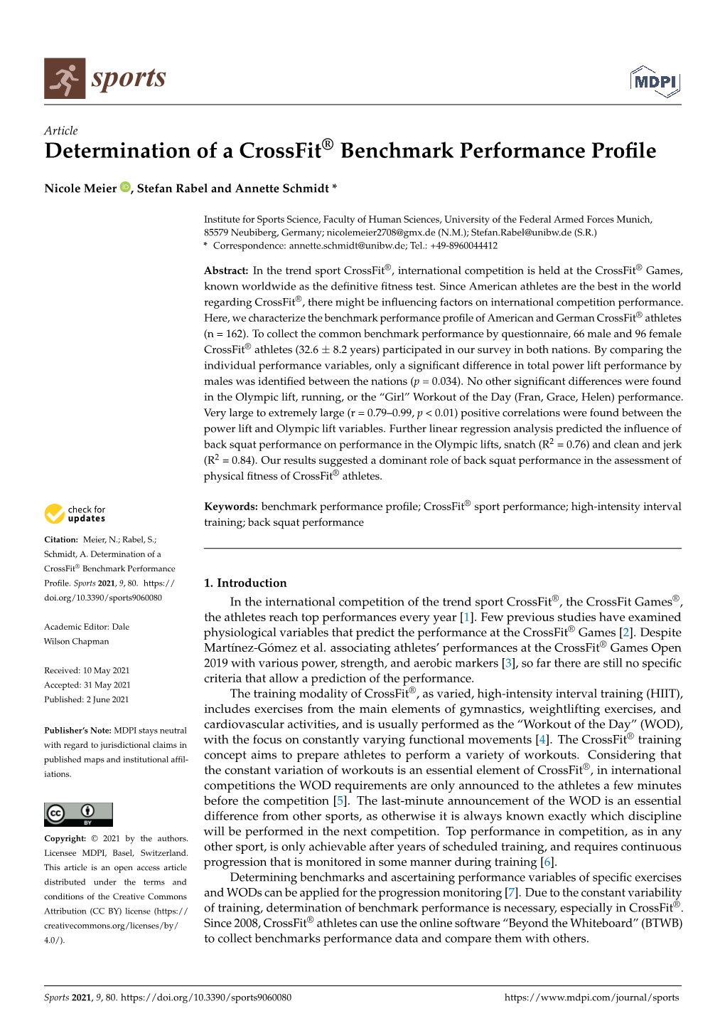 Determination of a Crossfit® Benchmark Performance Profile