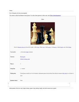 Chess from Wikipedia, the Free Encyclopedia This Article Is About