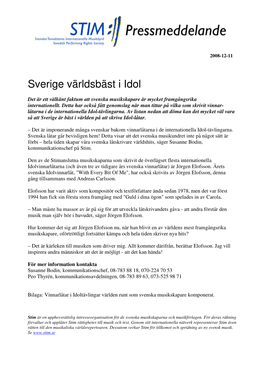 Sverige Världsbäst I Idol