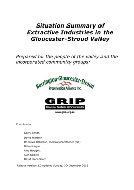 Situation Summary of Extractive Industries in the Gloucester-Stroud Valley