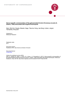 Genus-Specific Commensalism of the Galeommatoid Bivalve Koreamya Arcuata (A