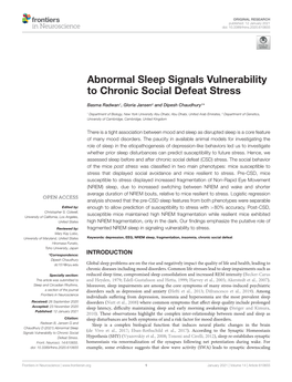 Abnormal Sleep Signals Vulnerability to Chronic Social Defeat Stress