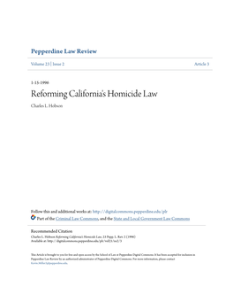 Reforming California's Homicide Law Charles L