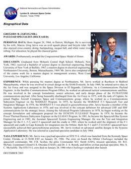 Astronaut Bio: Gregory Jarvis 12/03
