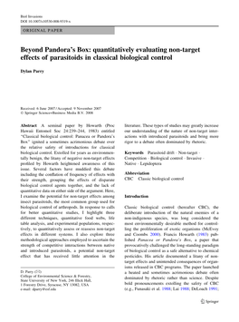 Quantitatively Evaluating Non-Target Effects of Parasitoids in Classical Biological Control