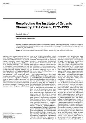 Recollecting the Institute of Organic Chemistry, ETH Zã¼rich