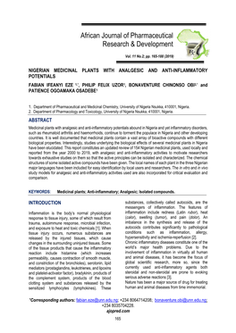 Nigerian Medicinal Plants with Analgesic and Anti-Inflammatory Potentials