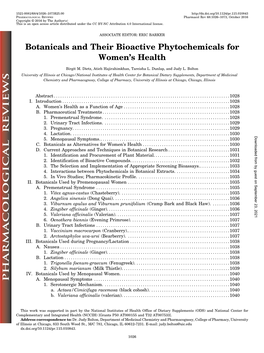 Botanicals and Their Bioactive Phytochemicals for Women's Health