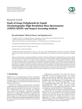 Study of Grape Polyphenols by Liquid Chromatography-High-Resolution Mass Spectrometry (UHPLC/QTOF) and Suspect Screening Analysis
